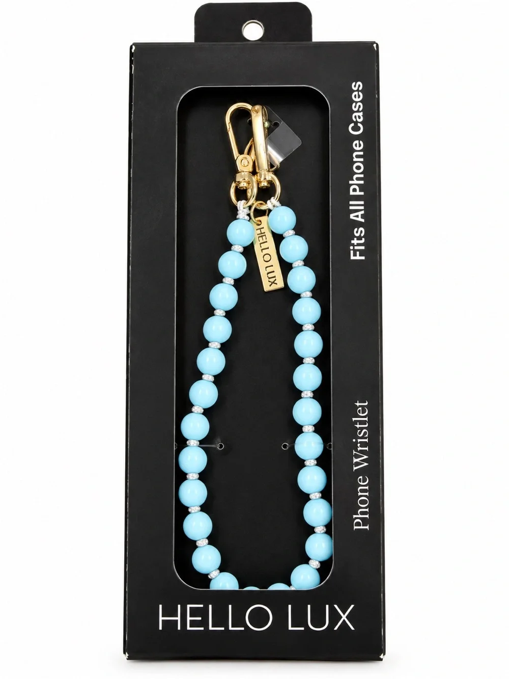 Hello Lux Light Blue Beaded Phone Wristlet with Gold Hardware